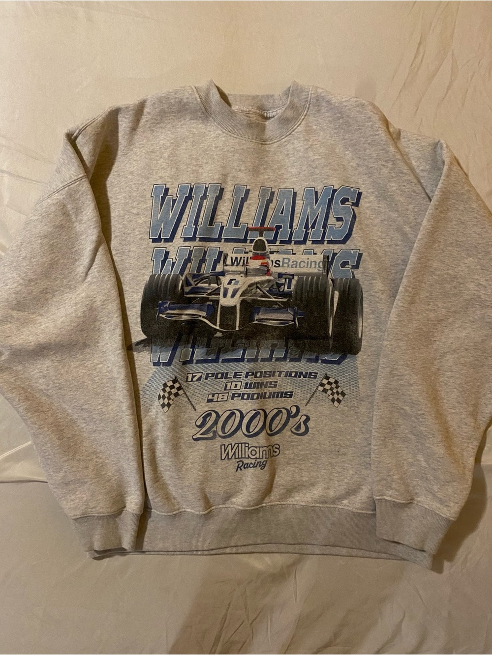 Abercrombie & Fitch Gray Crewneck with Blue Racing Graphic